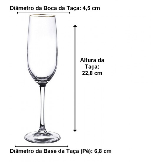 Jogo 6 Taças 200ml Para Champanhe Galáxia Borda Dourada de Cristal Ecológico